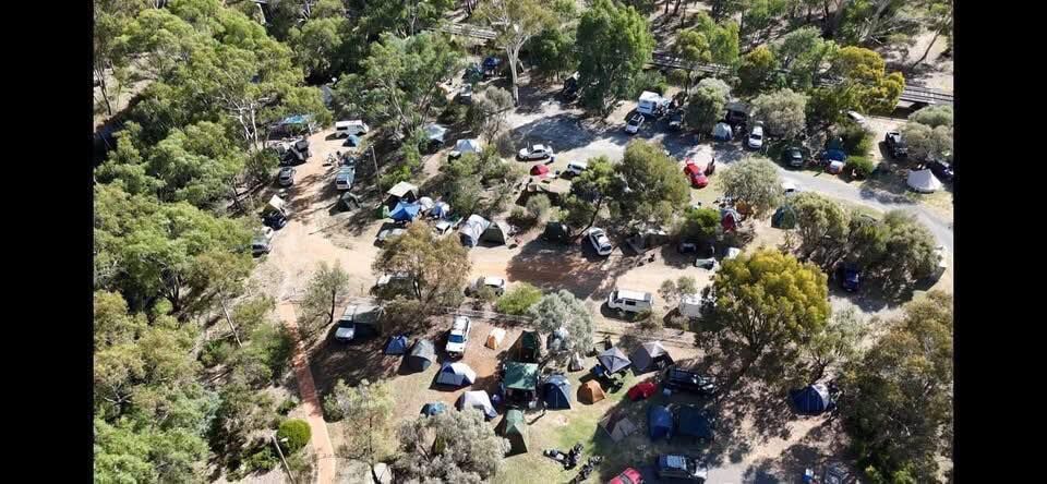 Aerial view of shady powered sites among the trees